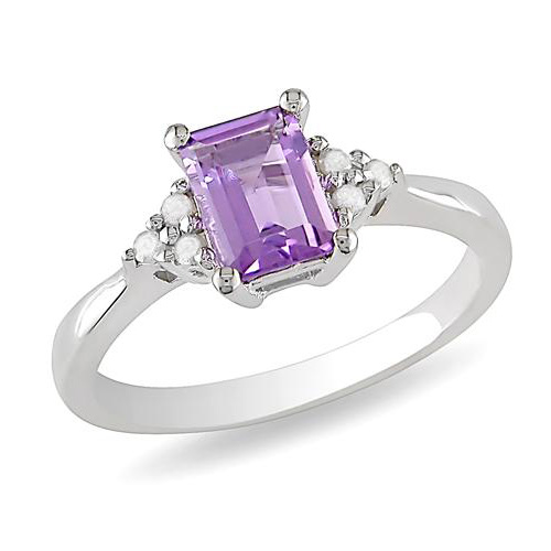 Sterling Silver 0.88 CT TGW Amethyst Diamond Fashion Ring