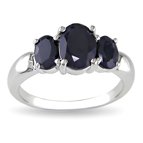 Sterling Silver 2.80 CT TGW Black Sapphire 3 Stone Ring