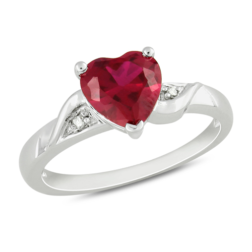 Sterling Silver 0.01 CTW Diamond 1 5/8 CT TGW Synthetic Ruby Heart Ring