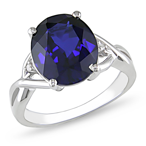 0.01 CTW Diamond  7.50 CT TGW Synthetic Sapphire Fashion Ring Silver