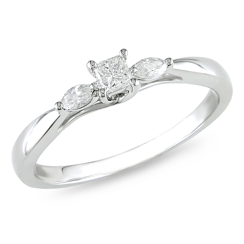 10K White Gold 0.25 CTW Diamond 3 Stone Engagement Ring