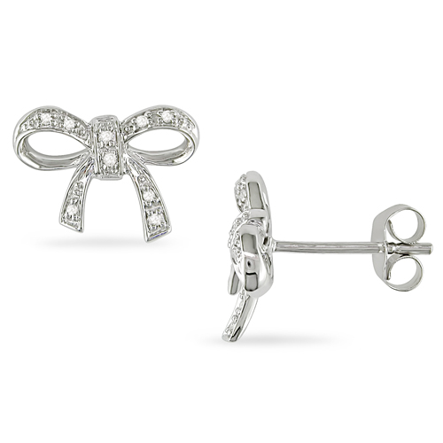 Sterling Silver 0.05 CTW Diamond Bow Tie Earrings