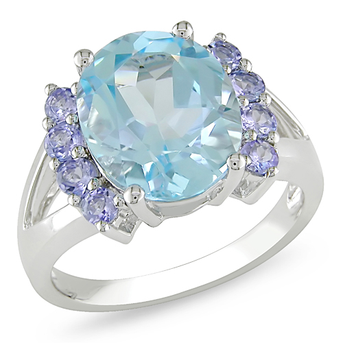 6 CT TGW Blue Topaz - Sky Tanzanite Fashion Ring Silver