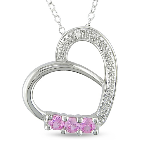 Sterling Silver 0.004 CTW Diamond  3/8 CT TGW Synthetic Pink Sapphire Heart Pend