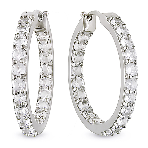 Sterling Silver 4.80 CT TGW Synthetic White Sapphire Hoop Earrings