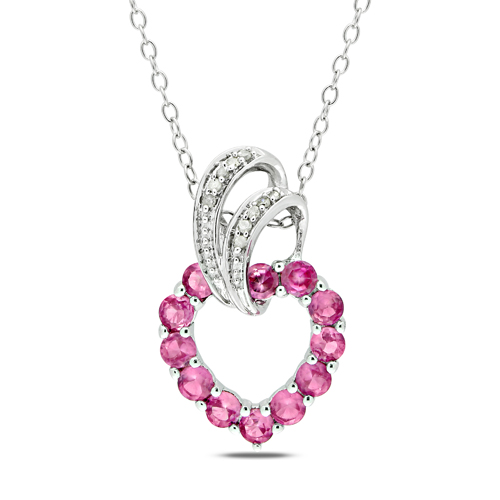 0.04 CTW Diamond 1.10 CT TGW Synthetic Pink Sapphire Fashion Pendant with Sterl