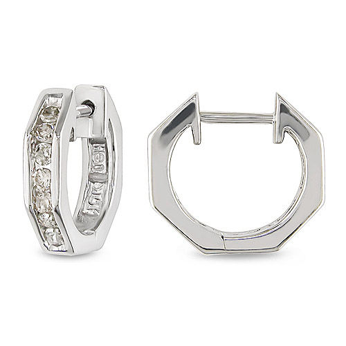 10K White Gold 0.25 CTW Diamond Cuff Hoop Earrings