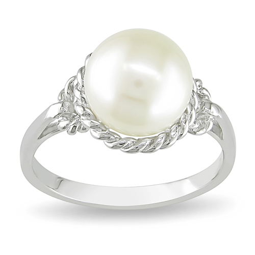 Sterling Silver 9 - 9.5 MM White Freshwater Pearl Fashion Ring