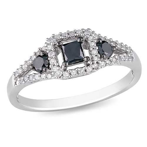 Sterling Silver 0.50 CTW Black White Diamond Fashion Ring