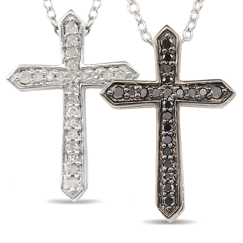 0.25 CTW Black  White Diamond Religious Pendant with Chain Silver