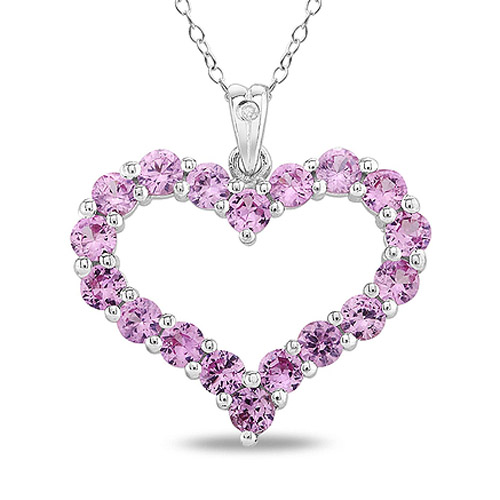 0.01 CTW Diamond  2 7/8 CT TGW Synthetic Pink Sapphire Heart Pendant with Sterli