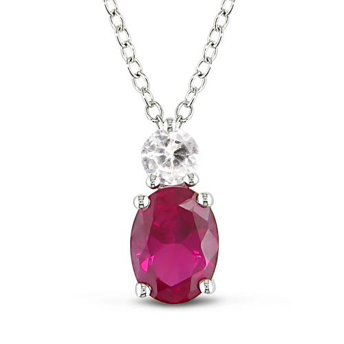 2.33 CT TGW Synthetic Ruby Synthetic White Sapphire Fashion Pendant with Sterlin