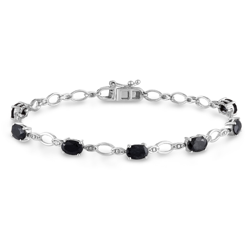 Sterling Silver 0.02 CTW Diamond 4.33 CT TGW Black Sapphire Bracelet