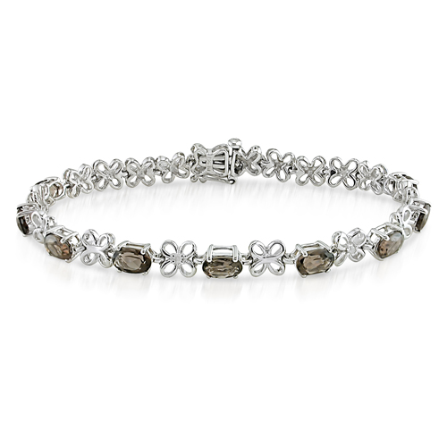 Sterling Silver 0.02 CTW Diamond 3.75 CT TGW Smokey Quartz Bracelet