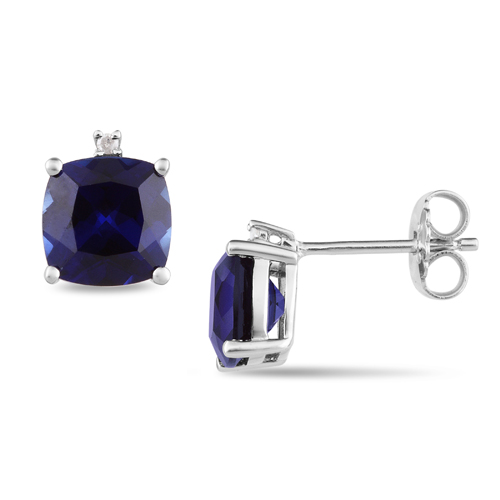 0.015 CTW Diamond  3 7/8 CT TGW Synthetic Sapphire Ear Pin Earrings Silver