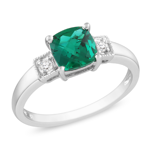 Sterling Silver 0.04 CTW Diamond 1 CT TGW Synthetic Emerald Fashion Ring