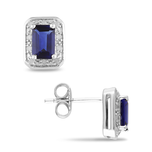 Sterling Silver 0.10 CTW Diamond 1.20 CT TGW Synthetic Sapphire Ear Pin Earring