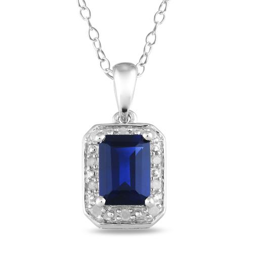 0.04 CTW Diamond  1.59 CT TGW Synthetic Sapphire Fashion Pendant with Chain Ster