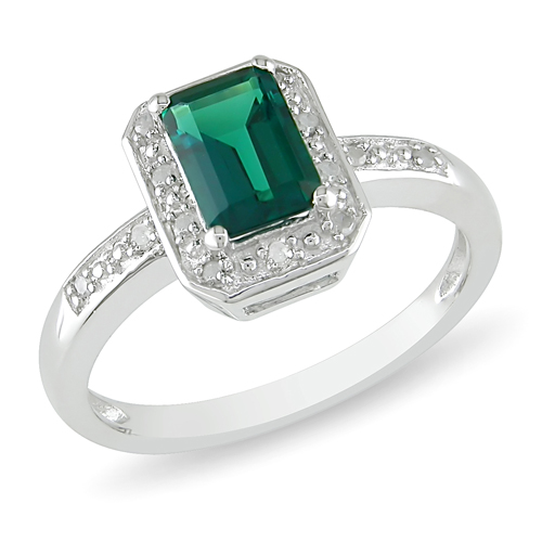 0.06 CTW Diamond 7/8 CT TGW Synthetic Emerald Fashion Ring Silver