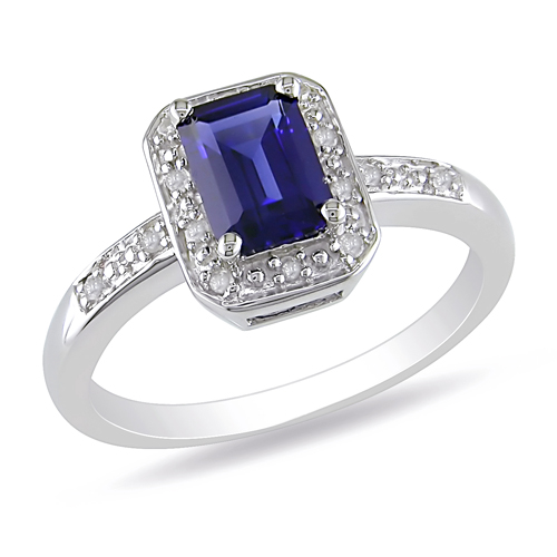 0.06 CTW Diamond 1.59 CT TGW Synthetic Sapphire Fashion Ring Silver