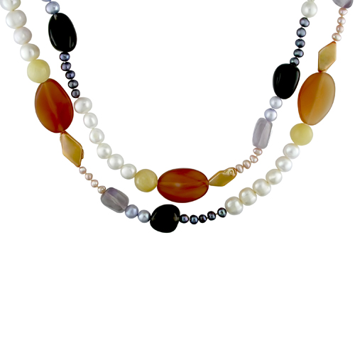 54in Pearl and Multi Gem stone Necklace