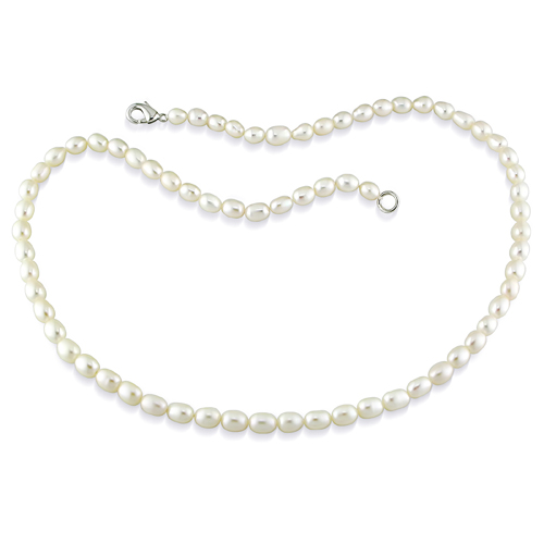 18in 5-5.5mm Freshwater Rice White Pearl Necklace w/Metal Clasp