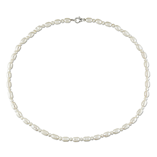 18in Freshwater 3-3.5mm  5mm 5.5mm Rice  Round Pearl Necklace w/Silver stone Met