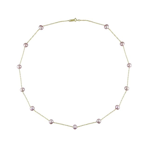 10K Yellow Gold Pink Freshwater Pearls on Rope Necklace