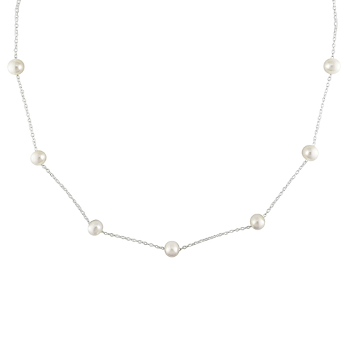 18in Silver 6-7mm Freshwater Pearl Necklace on Round Cable Chain