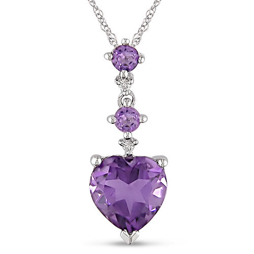 10K White Gold 0.01 CTW Diamond 1.07 CT TGW Amethyst Fashion Pendant with Chain