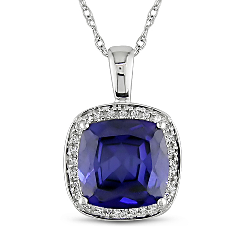 10K White Gold 0.10 CTW Diamond 3.25 CT TGW Synthetic Sapphire Fashion Pendant