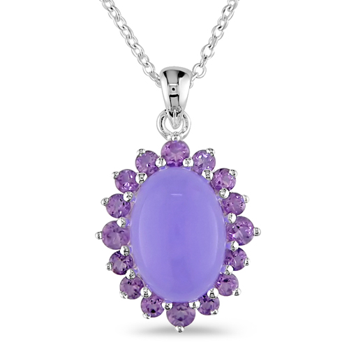 Sterling Silver 7 5/8 CT TGW Lavender Jade Amethyst Fashion Pendant with Chain