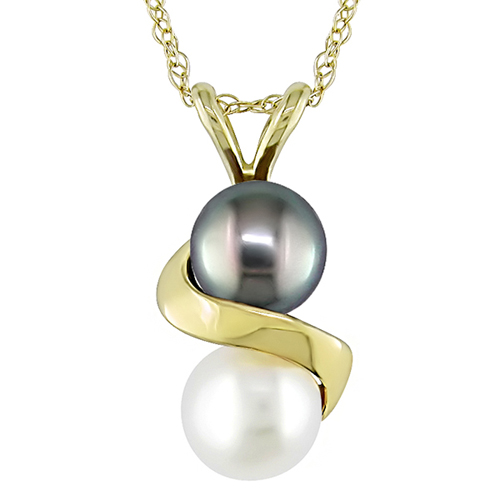 Sterling Silver Black  White Freshwater Pearl Fashion Pendant with Chain