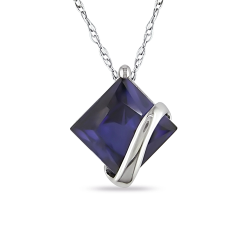 10K White Gold 3.06 CT TGW Synthetic Sapphire Fashion Pendant with Chain