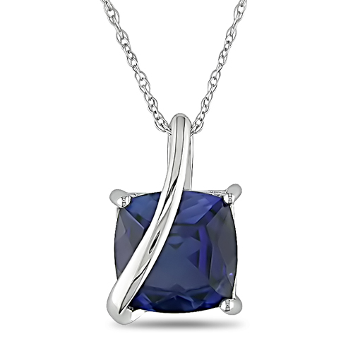 10K White Gold 4 1/6 CT TGW Synthetic Sapphire Fashion Pendant with Chain