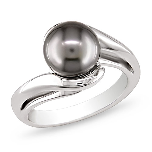 10K White Gold Black Tahitian Pearl Fashion Ring