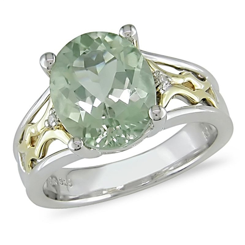 Sterling Silver 3.25 CT TGW Green Amethyst Diamond Fashion Ring