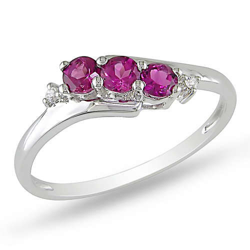 10K White Gold 0.018 CTW Diamond 0.33 CT TGW Pink Tourmaline 3 Stone Ring