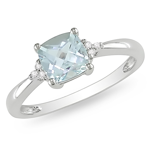 10K White Gold 0.024 CTW Diamond 0.80 CT TGW Aquamarine Fashion Ring