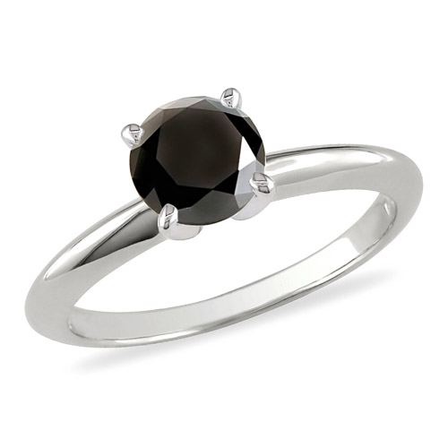 10K White Gold 1.00 CTW Black Diamond Solitaire Ring