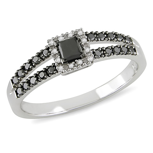 10K White Gold 0.50 CTW Black White Diamond Ring