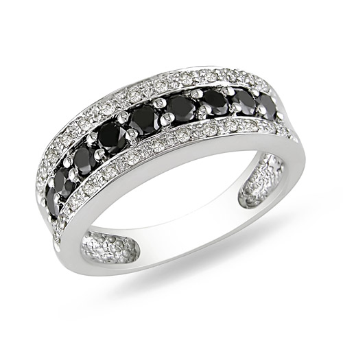 14K White Gold 0.75 CTW Black White Diamond PavA Set Ring