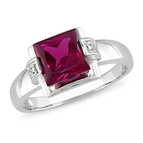 0.01 CTW 10K White Gold Diamond  2.45 CT TGW Synthetic Ruby Fashion Ring