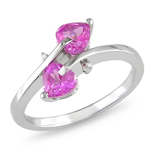 Sterling Silver 0.007 CTW Diamond 1.00 CT TGW Synthetic Pink Sapphire Fashion R