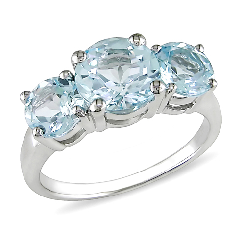 4 3/8 CT TGW Blue Topaz - Sky 3 Stone Ring Silver