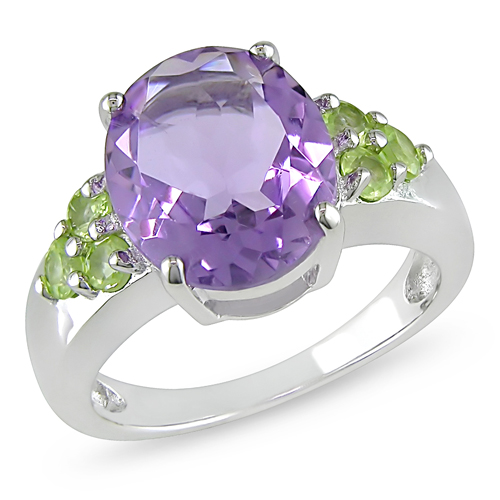 Sterling Silver 4.60 CT TGW Amethyst Peridot Fashion Ring