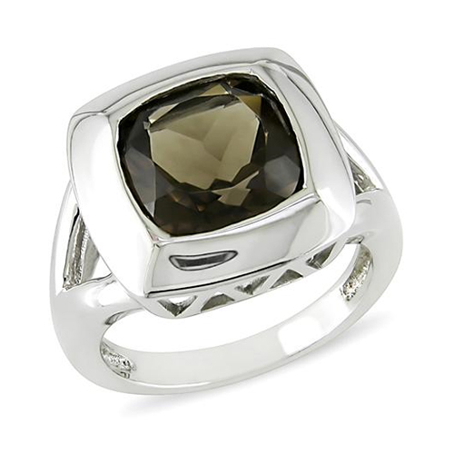 Sterling Silver 6.50 CT TGW Cushion Cut Smokey Quartz Ring