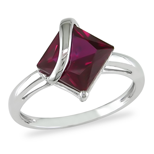 3.06 CT TGW Synthetic Ruby Fashion Ring 10K White Gold