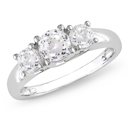 10K White Gold 1.33 CT TGW Synthetic White Sapphire 3 Stone Ring