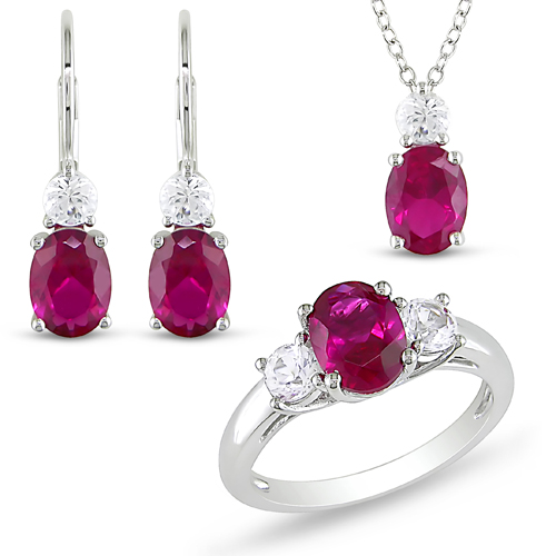 Sterling Silver 9 5/8 CT TGW Synthetic Ruby Synthetic White Sapphire with Chain